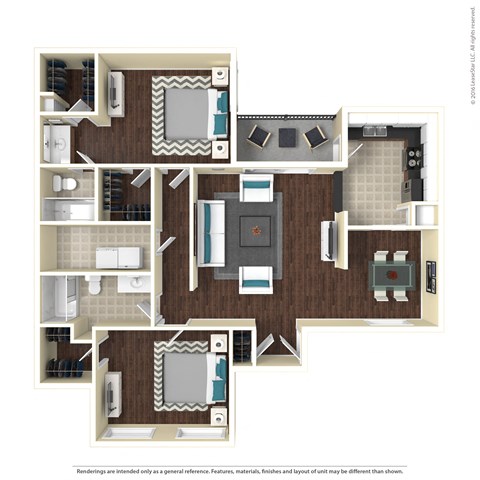 Floor plan for 2 beds, 2 baths, 1186 sqft